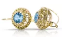 Or jaune 8 carats 333 Aquamarine des boucles d'oreilles vec002x-aq Russe Soviétique URSS Bijoux vintage Art Deco style